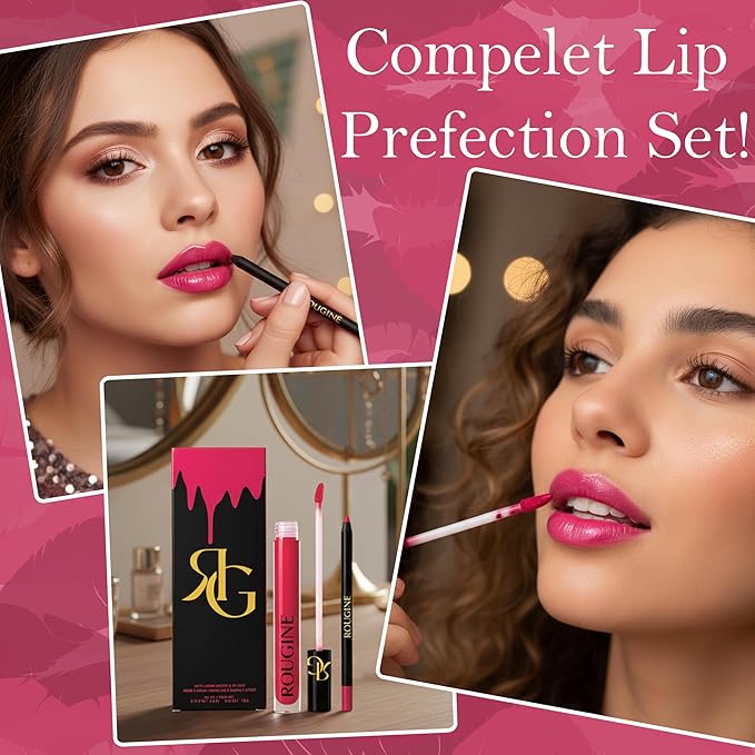 Matte Lipstick & Lip Liner Set for Women – French Kiss Shade – Long-Lasting Waterproof 2-in-1 Lip Kit – Smudge-Proof Liquid Lipstick with Precision Liner, Enriched with Vitamin E & Shea Butter