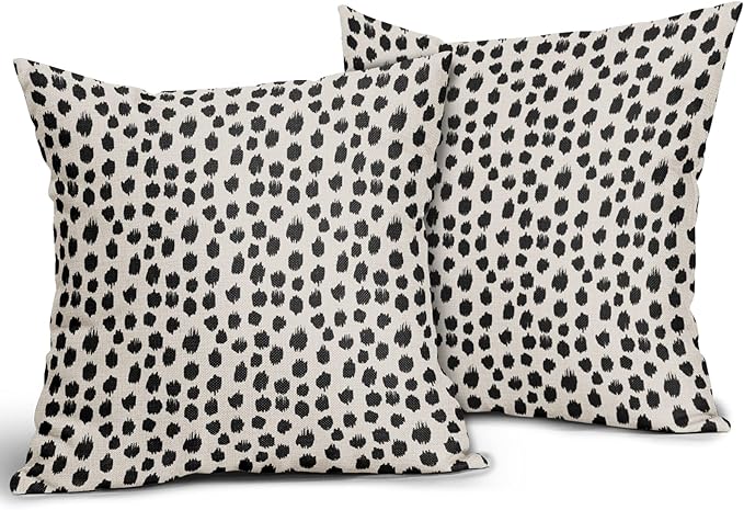 Black Cream Polka Dot Pillow Covers 20x20 Set of 2 Outdoor Modern Art Throw Pillows Boho Design Brush Strokes Decorative Pillowcase Square Cushion Cover Linen Pillow Case for Home Sofa Couch Bed