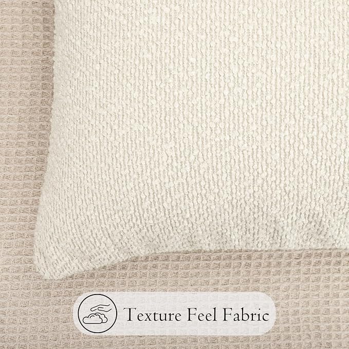 JoraLion 14x36 inch Boucle Lumbar Pillow Cover, Cream Woven Texture Neutral Long Pillow Cover Breathable Cushion Case for Couch Sofa Bed Living Room Home Decor (Cover Only)