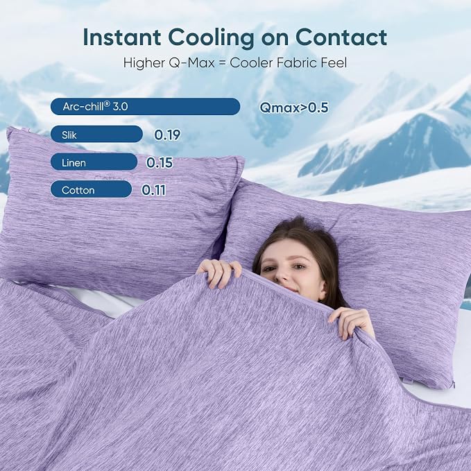 Elegear Arc-Chill 3.0 Cooling Blankets for Hot Sleepers, Queen Size, Purple | Q-Max>0.5 Cooling Fabric, Absorbs Heat to Keep Body Cool, Breathable Summer Blankets for Night Sweats & Menopause, 79"x86"
