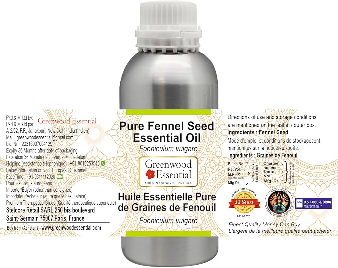 Greenwood Essential Pure Fennel Seed Essential Oil (Foeniculum vulgare) Steam Distilled 1250ml (42.2 oz)