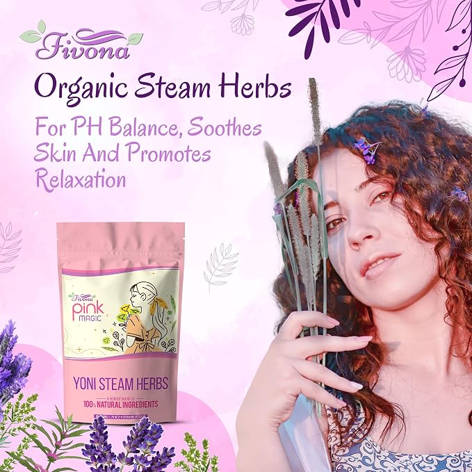 Fivona Yoni Steaming Herbs for at Home V steam - Pink Magic Recipe for Detox and Cleansing Support PH Balance and Odor Control 2-4 Steam Sessions per Pack