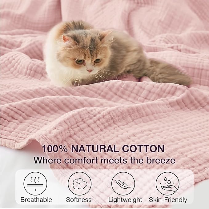 100% Cotton Muslin Blanket Twin 60" x 80", Breathable and Lightweight Cotton Twin Blankets for Couch, Soft Cooling Summer Gauze Blanket for Adults All Season, Medium Grey