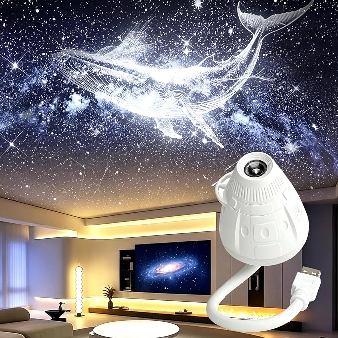 2-in-1 Galaxy Projector Night Light, USB Star Projector for Bedroom | 360° Adjustable Brightness Portable Galaxy Light Mini LED Wall Projection Lamp for Roof of Car & Tent Home Decor Gift,3 Films