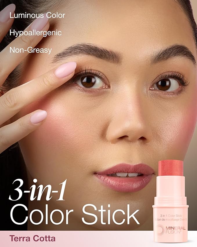 Mineral Fusion 3-in-1 Color Stick - Hydrating Tinted Cream Blush for Cheeks, Lip and Eye - Natural Multi Use Makeup (Terra Cotta)