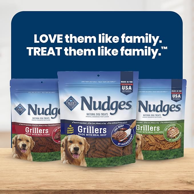 Blue Buffalo Nudges Grillers Beef Dog Treats, 16 oz | Real Beef First, Charred Texture, No Chicken By-Product, Corn, Wheat, or Soy