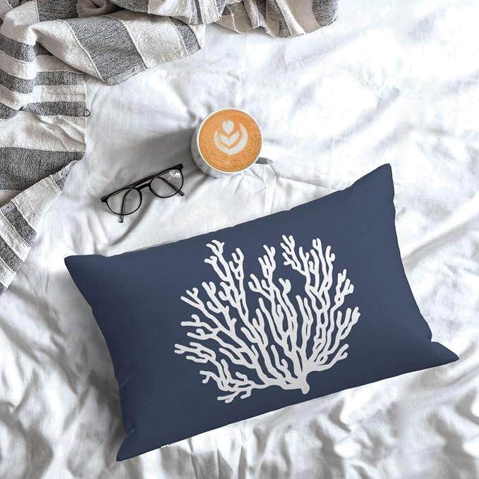 Blue Starfish Pillow Covers 12x20 Inch Set of 2, Nautical Ocean Coastal blue Coral Throw Pillows Spring Summer Decorations Linen Pillowcase Outdoor Decor Farmhouse Cushion Case for Home Holiday
