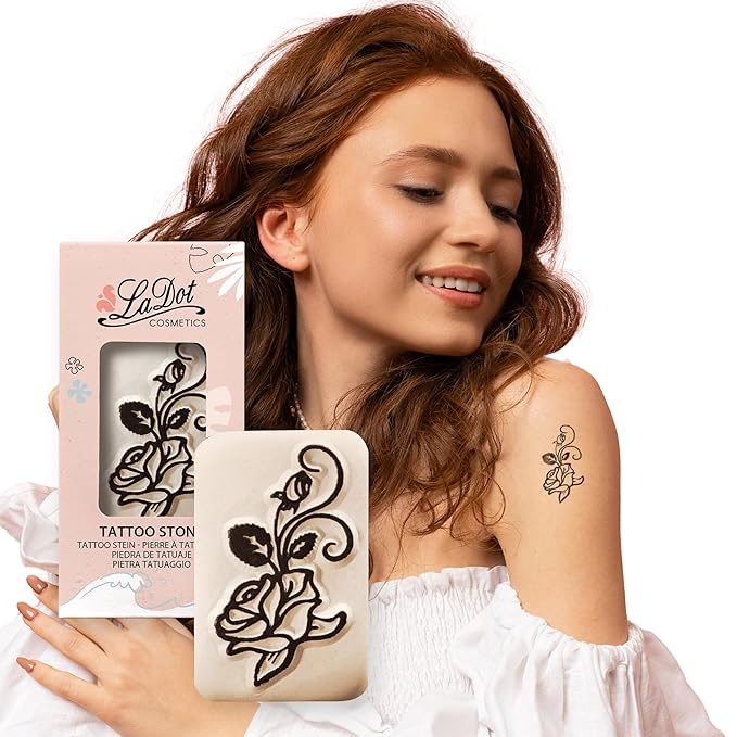 LaDot Temporary Tattoo Stamp– Easy-to-Use Reusable Ceramic Skin Stamp for Creating Custom Temporary Tattoos – Fun Body Art Tool for Parties, Events, and Festivals (Rose & Vine, Medium)