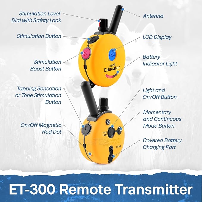 Educator ET-300 Mini E Collar for Dog Training with Remote - 1/2 Mile Range, Waterproof, 100 Blunt Stimulation Levels, Tone or Vibration Mode, Night Light Tracking for Small, Medium & Large Dogs