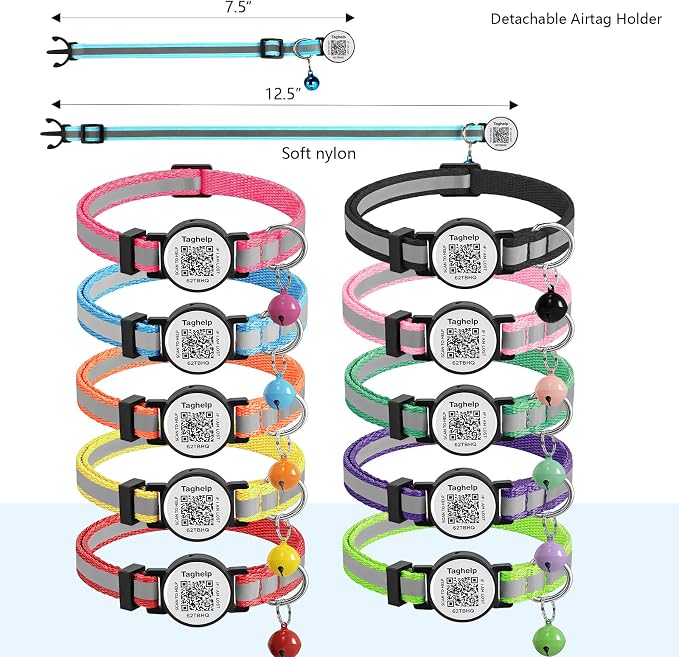Smart QR Code Cat Collar 2-Pack, Breakaway Reflective Collar with Permanent Online Profile, Adjustable 7.5-12.5 Inch Safety Collar for Cats (Orang & Blue)