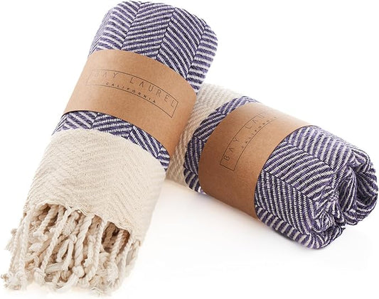 BAY LAUREL Turkish Hand Towel – Pack of 2 | Soft & Absorbent Decorative Towels for Bathroom, Hand, Face, Hair, Gym, Yoga, SPA, Kitchen & Tea | Boho Decor (Purple, Herringbone 15x26 Inches (Set of 2)