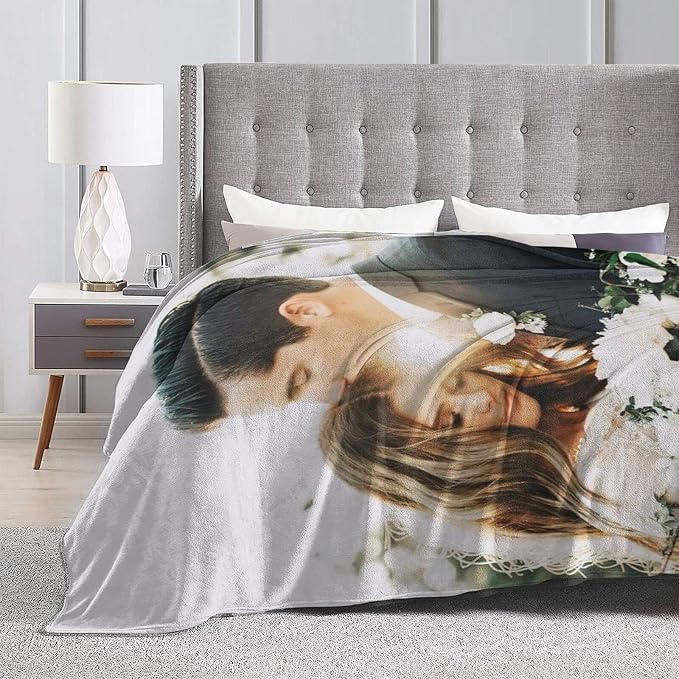 QETXVI Custom Blanket with Photos Text Customized Blanket Personalized Flannel Throw Blankets for Adult Kid Birthday Christmas Halloween Fathers Mothers Valentines Gift - 60"x 80"