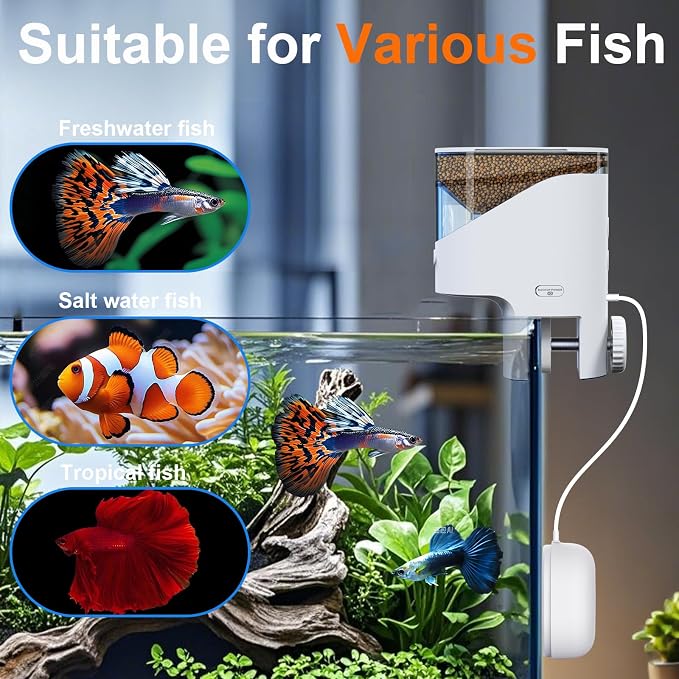 WiFi Automatic Fish Feeder with 2.5K Camera, 2.4/5G Smart App Control, Vacation Feeding Timer, Remote Precision Flake Fish Dispenser, 200ml Moisture-Proof Aquarium Feeder for 10+ Gallon Tanks