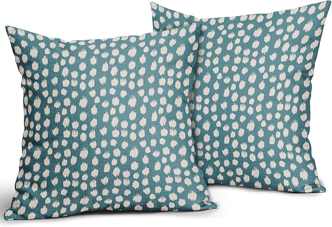 Sweetshow Aqua Cream Dots Pillow Covers 20x20 Set of 2 Boho Design Polka Dot Throw Pillows Modern Trendy Print Outdoor Decorative Pillowcase Square Linen Cushion Cases Decor for Sofa Couch Bed