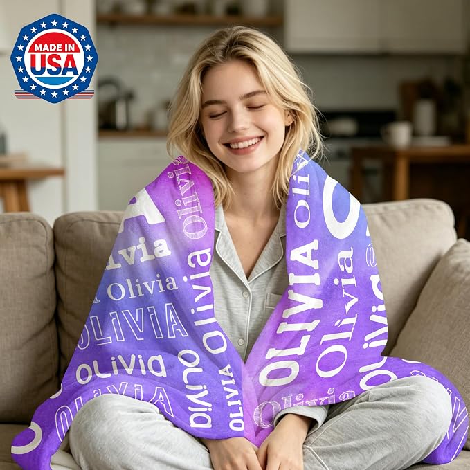 Personalized Name Blankets, Custom Blanket with Name for Kids Baby Girls Boys Adults, Customized Flannel Throw Blanket Gifts for Christmas Birthday Anniversary
