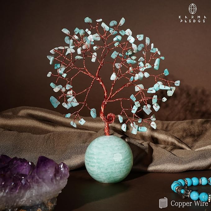 Crystal Tree of Life Birthday Gifts for Women, Handmade Home Decor, Office, Room Decoration, Amazonite Healing Crystal Chakra Tree for Money, Positivity, Reiki, Good Luck Gifts for Her, Mom & Dad