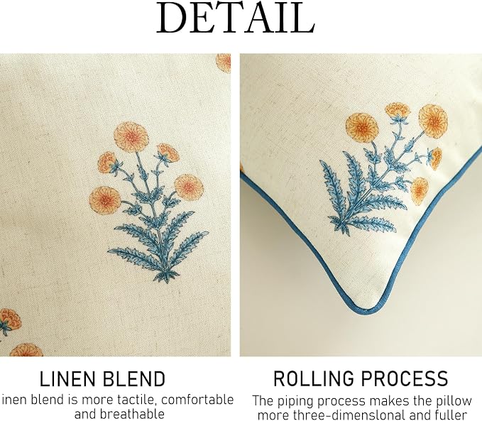Linen Square Throw Pillow Cover,Set of 2,18"x18"-Estevan A | Designer French Elegant Pillow Cover,Concealed Zipper Design,Sofa,Bedroom,Living Room,Lounge Chairs,All Season Home Decor
