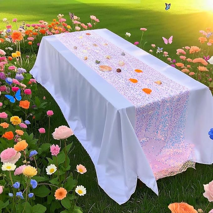 Pink Sequin Table Runner 10Ft 1Pcs, Perfect for 6 - 8 Ft Tables, Iridescent Table Runner 120" x 17" 1Pack for Wedding Baby Shower Birthday Decorations