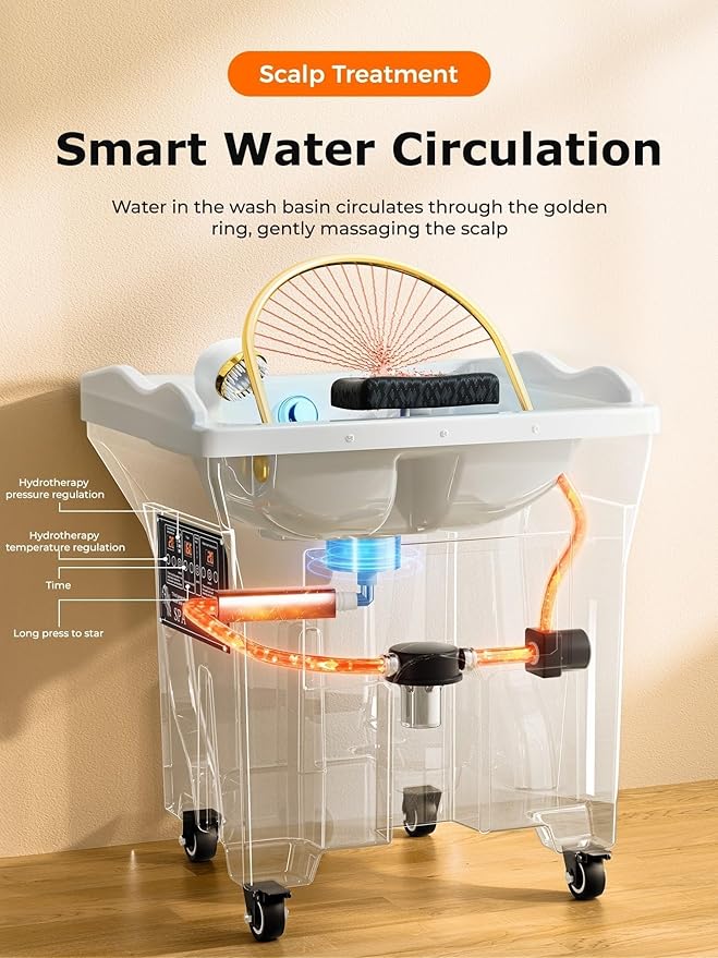 Head Spa Equipment, Portable Head Spa with Large Water Tank, Water Circulation System & Touch Panel | Perfect for Barber Shop, Hair Salons and Home Use