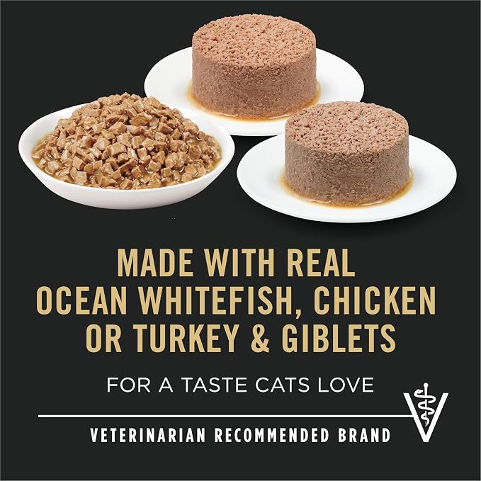 Purina Pro Plan Urinary Cat Food Wet Variety Pack Urinary Tract Health Ocean Whitefish,Chicken,Turkey and Giblets - 3 oz. Cans,(Pack of 48)