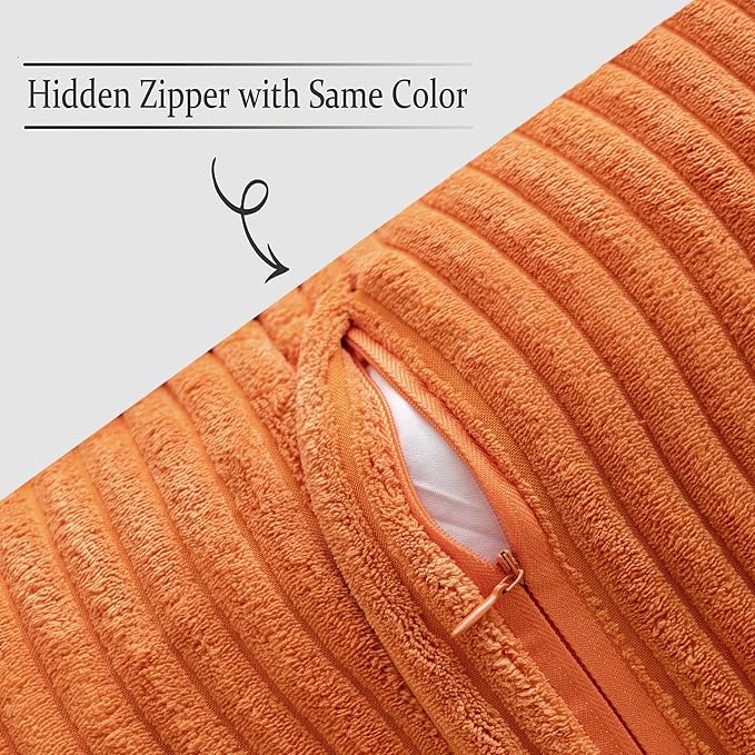 MIULEE Fall Orange Decorative Throw Pillow Covers for Couch 18x18 Inch | 2 Pack, Boho Broadside Striped Patchwork Pillow Covers, Soft Corduroy Cushion Cases, For Sofa Bed Livingroom Home Decor