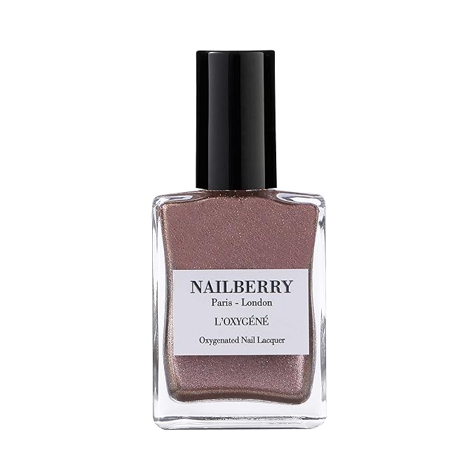 Nailberry L'Oxygéné Oxygenated Nail Lacquer | Ring A Posie | Metallic Rose Gold Opaque Polish | UV Protected Long-Wear Nail Polish | 12-Free | Vegan | Certified Halal | Cruelty & Gluten Free | 15 ml