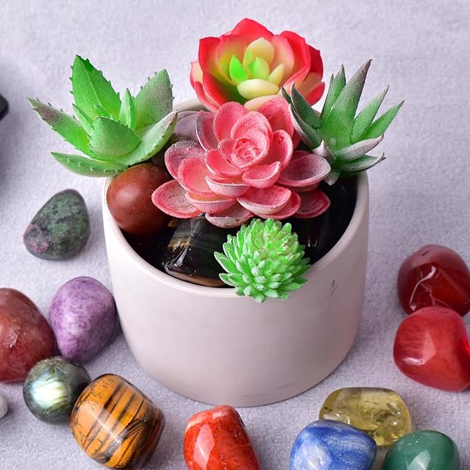 Polished Stone Set Mixed Crystals, Christmas Gift for Kids, 1.2" - 2.5 lbs, 25 Types of Extra Large Size Tumbled Gemstones and Crystals Bulk for Healing, Reiki, Meditation, Witchcraft