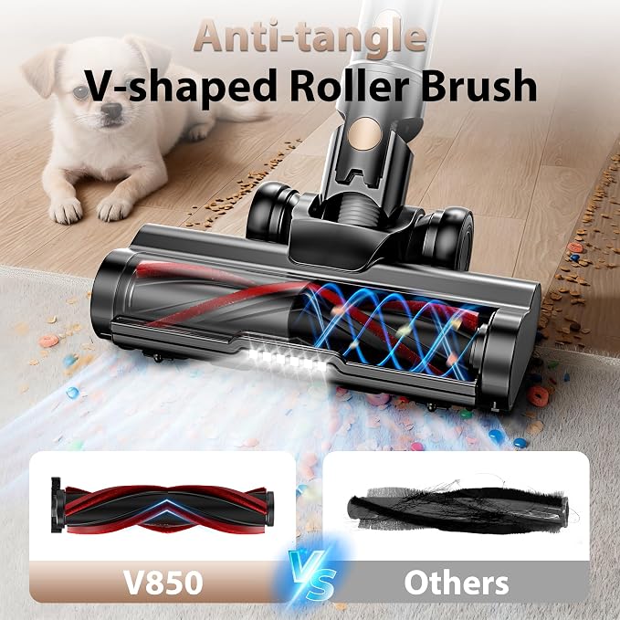 Tikom V850 Cordless Vacuum Cleaner for Home, 50000Pa/550W 70Mins Stick Vacuum with LED Touch Screen, 1.8L Dust Cup, Charging Wall Dock, Anti-Tangle, Lightweight Vacuum for Pet Hair, Hard Floor, Carpet