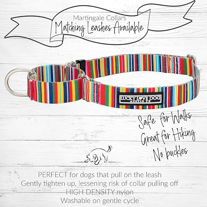 Lucky Love Dog Martingale Collar & Leash Set No Slip Cute – Hippie, Large