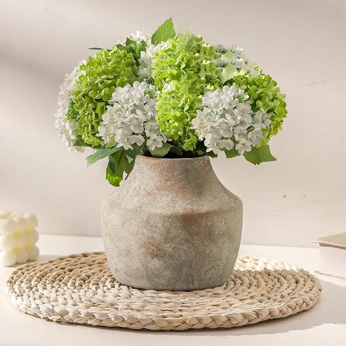 Mitt&Ditt Ceramic Flower Vase, 5.3 inch Pottery Farmhouse Rustic Vase, Handcrafted Weathered Vases, Small Flower Terracotta Vases for Home Decor, Living Room, Table, Shelf, Mantel, Neutral
