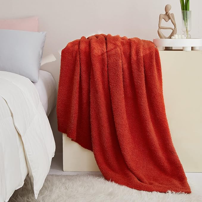 Super Soft Knit Throw Blanket Twin Size Orange-Lightweight Plush Fuzzy Fluffy Warm Cozy Blankets and Throws for Sofa Bed All Season Use, 60x80 inches