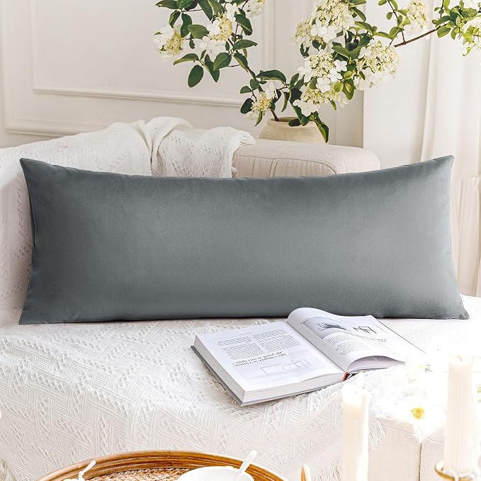 Artscope Luxury Velvet Lumbar Pillow Cover Super Soft Decorative Rectangle Pillowcases Soft Solid Cushion Cases for Couch Sofa Bedroom Car Decor 14x36 Inch Graphite Grey