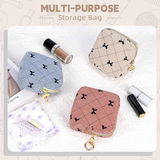 Period Bag for Teen Girls, Corduroy Sanitary Napkin Storage Bag, Cute Menstrual Pad Bag Tampon Holder for Purse (Black-Bow Tie)