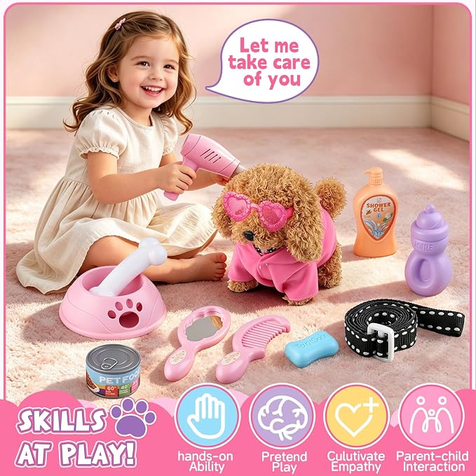 Dog Toys for Kids Girls Age 3-6, Walking&Barking Puppy Toys with Backpack