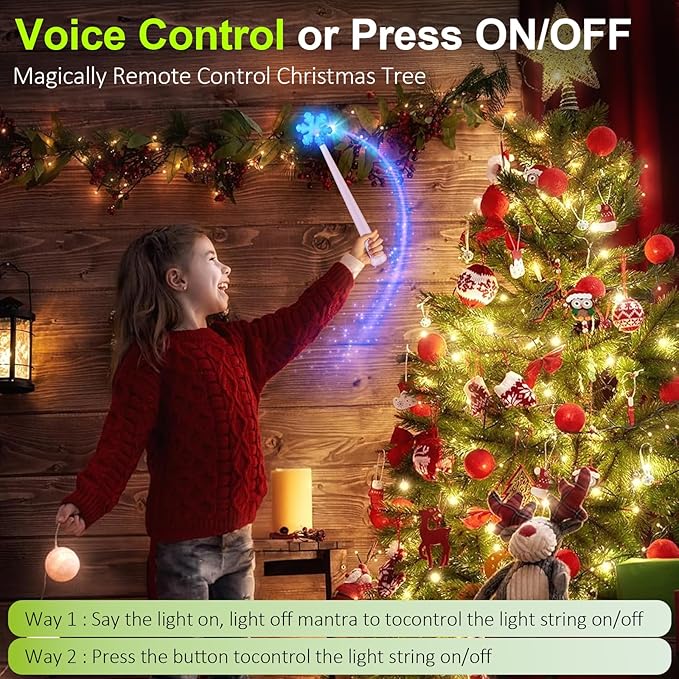 Voice Christmas Magic Tree Wand Lights, Wireless Remote Control Outlet for String Lights and Decorations Lights, Pink Magic Voice Activated Turn On and Off, Suitable for Christmas Parties
