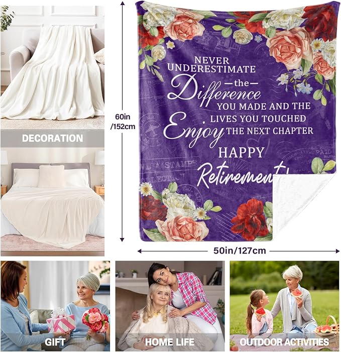 Retirement Gift for Woman 2026, Purple Retirement Blanket for Women 60"x50" | Happy Retired Gifts, Soft Purple Retirement Throw for Retiring Coworker, Teacher, Nurse, Mom, Farewell & Going Away Gift