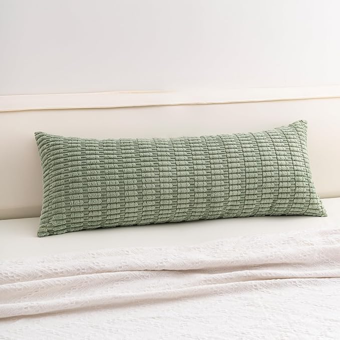 Aegero Corduroy Decorative Throw Pillow Covers 14x36 Inch Soft Striped Pillow Covers Modern Farmhouse Home Decor for Sofa Living Room Couch Bed（Sage Green）
