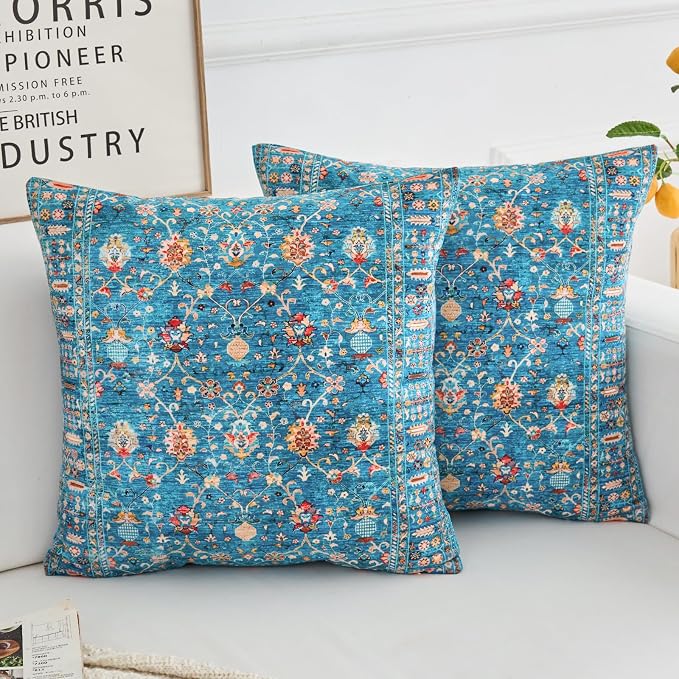 Boho Throw Pillow Covers 24x24 inch Set of 2,Boho Vintage Carpet Pattern Antique Ethnic Decor Double Sided Pattern Cushion Cover Soft Pillow Case Living Sofa Room Bed Square Pillow Cover