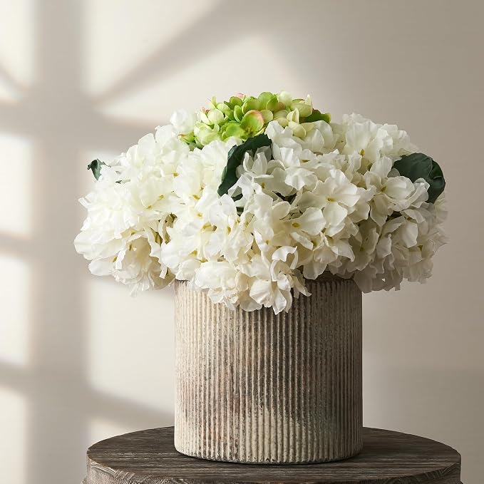 SIDUCAL Ceramic Vintage Rustic Terracotta Vase, 7.2 Inch Farmhouse Decorative Pottery Vase Wide-Mouth Vases for Home Decor, Living Room, Bookshelf, Bedroom, Bathroom, Kitchen, Whitewashed