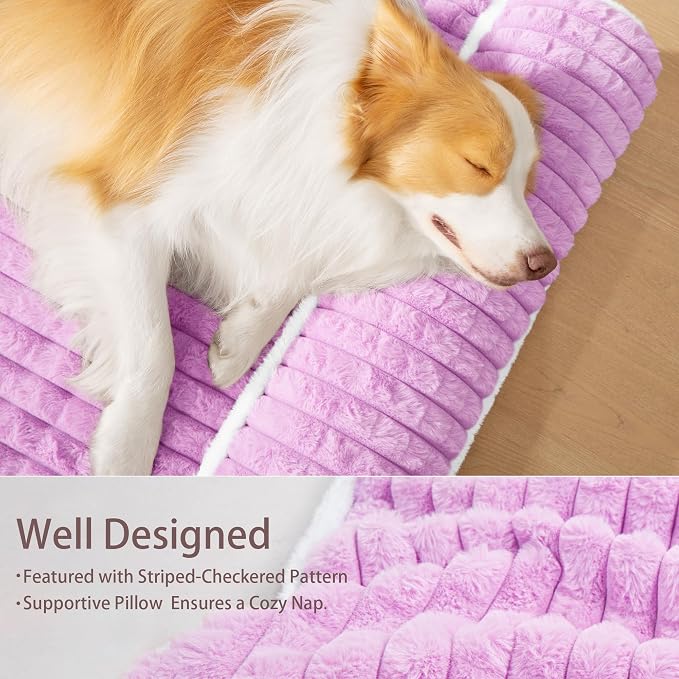 Orthopedic Medium Dog Bed Pillow Pet Sofa Bed 30''X20'' Lilac | Egg-Crate Foam Pet Couch Medium Size Dog, Waterproof Removable Washable Cover,Furry Puppy Crate Mat With Nonskid Bottom