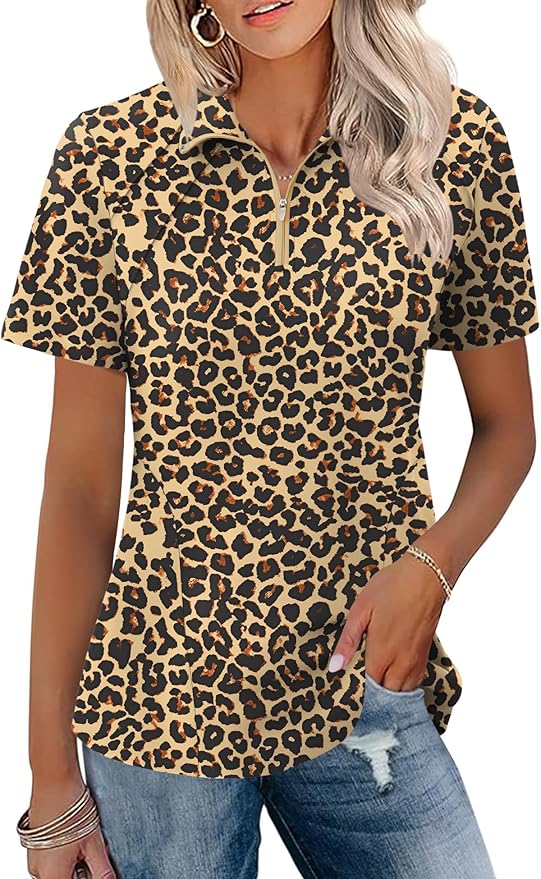 LOMON Womens Golf Polo Shirt Summer Short Sleeve Quarter Zip Outfit | Side-Pockets,Princess Seams,Cotton,Wrinkle Free,Moisture Wicking,Quick-Dry,Lightweight,Collared,for Tennis Workout