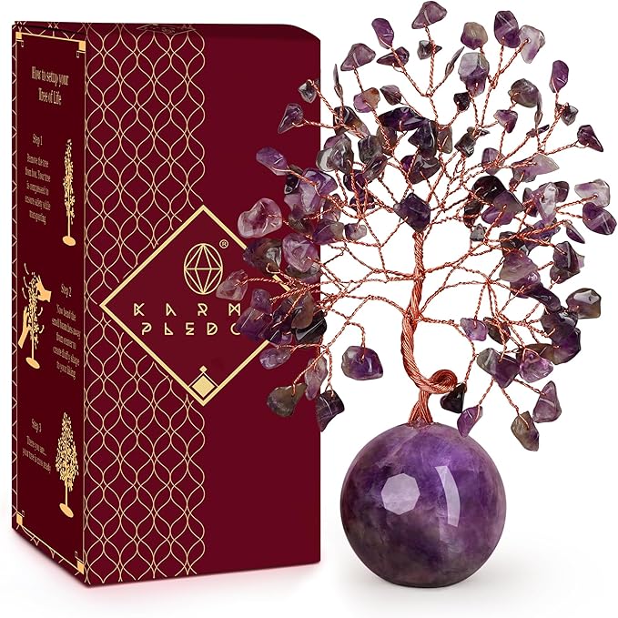Amethyst Crystal Tree of Life Birthday Gifts for Women, Handmade Home Decor, Office, Room Decoration, Reiki Healing Crystal Chakra Tree for Money, Positivity, Good Luck Gifts for Her, Mom & Dad