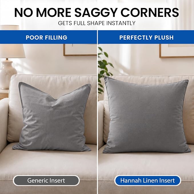 Hannah Linen Throw Pillow Inserts 18x18 – 8 Pack Square Decorative Cushion Stuffers for Couch, Sofa & Bed – Soft Fluffy Polyester Filled Pillow Inserts for Indoor Home Décor