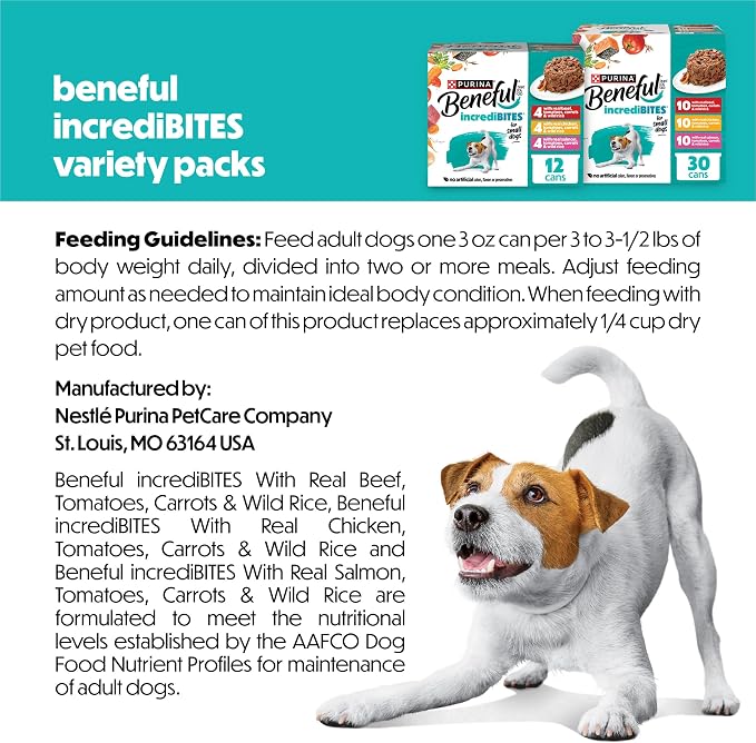 Purina Beneful Small Breed Wet Dog Food Variety Pack, IncrediBites With Real Beef, Chicken and Salmon - (2 Packs of 12) 3 oz. Cans