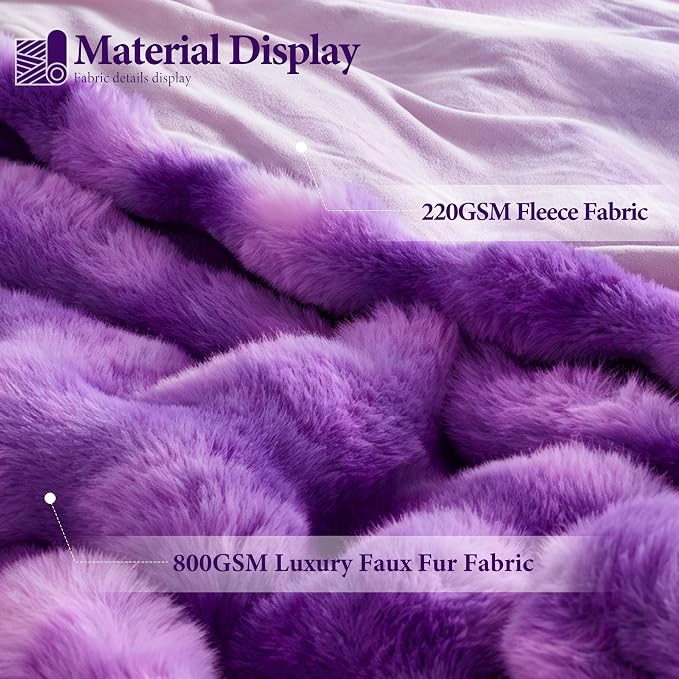 Luxury 1000GSM Rabbit Faux Fur Blanket, Super Warm Cozy Brown Blankets for Couch Bed Sofa, Ruched Plush Fuzzy Elegant Soft Reversible Mink Blanket Living Room Bedroom, 50" x 60", Grape Purple