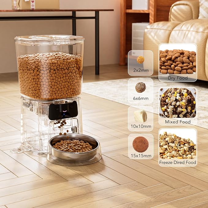 Automatic Cat Feeder with Camera, 4L WiFi Smart Pet Feeder with APP Control, 1080P HD Video, Night Vision,Voice Call, Motion Detection, Dual Power Supply, Stainless Steel Bowl,Supports 5GHz/2.4GHz