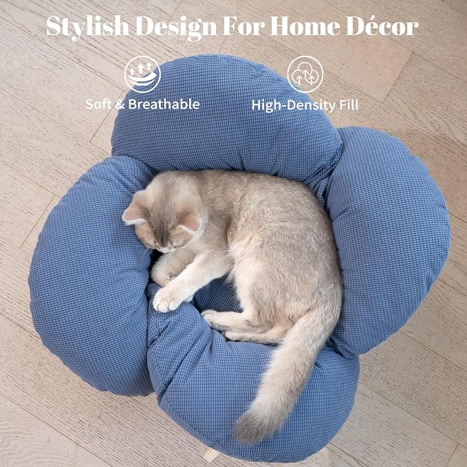 Elevated Cat Bed for Indoor Cats Couch Sofa Flower | Pet Beds with Washable Cushion, Stable Wooden Frame, Raised Cat Hammock & Furniture for Kitty & Puppy All-Season(Deep Blue)