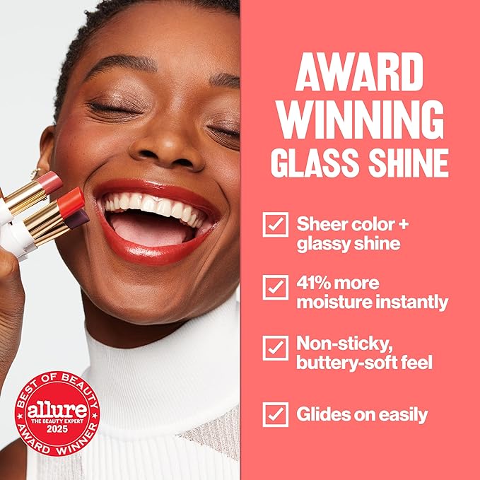 REVLON Super Lustrous Glass Shine Balm, Hydrating Tinted Lipstick, Sheer, Glossy Shiny Finish, 007 Glazed Mauve, 0.11 oz