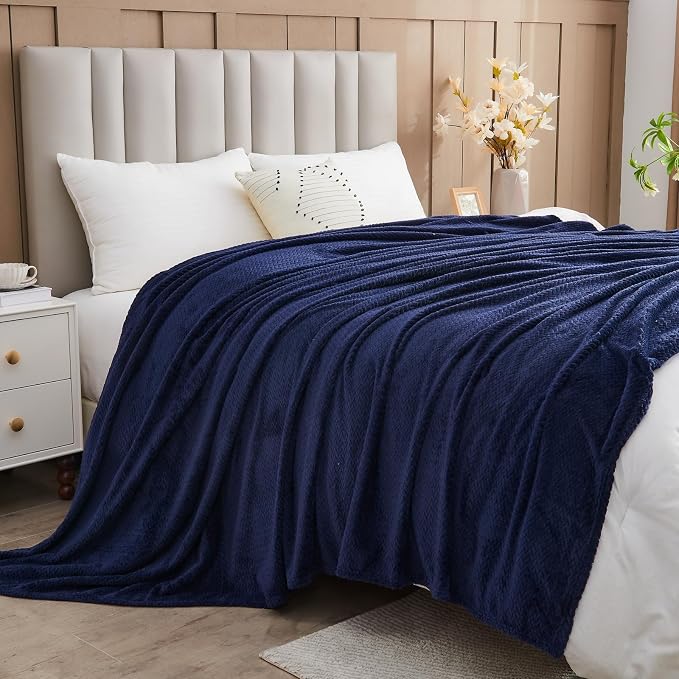 NEWCOSPLAY Fleece Leaves Pattern Throw Blanket, Dark Navy, 50"x60" | Super Soft Throw Blanket, Lightweight Cozy Bed Sofa Blanket, Premium Silky Flannel Fleece, Travel Blanket for All Season Use