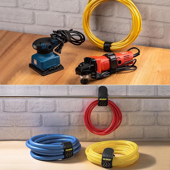 Trilancer Elastic Cinch Straps with Anti-Slip Strips, 5 Size Combo(10-Pack) Heavy Duty Hook and Loop Storage Straps for Extension Cords,Cables, Ropes, Hoses, Bike, RV, Pant Garters,Garage Organization